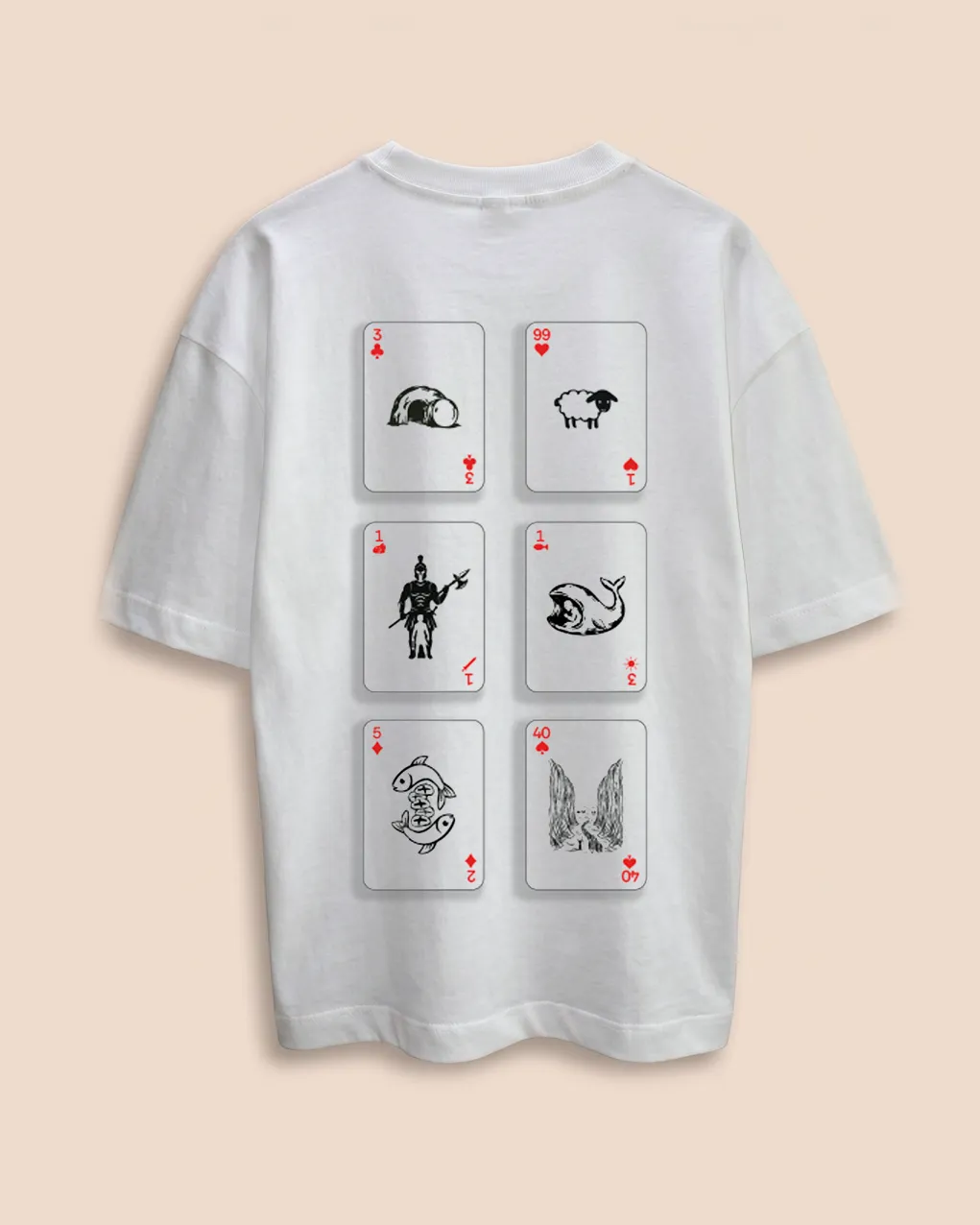 Camiseta Cartas, color blanca, vista de espalda