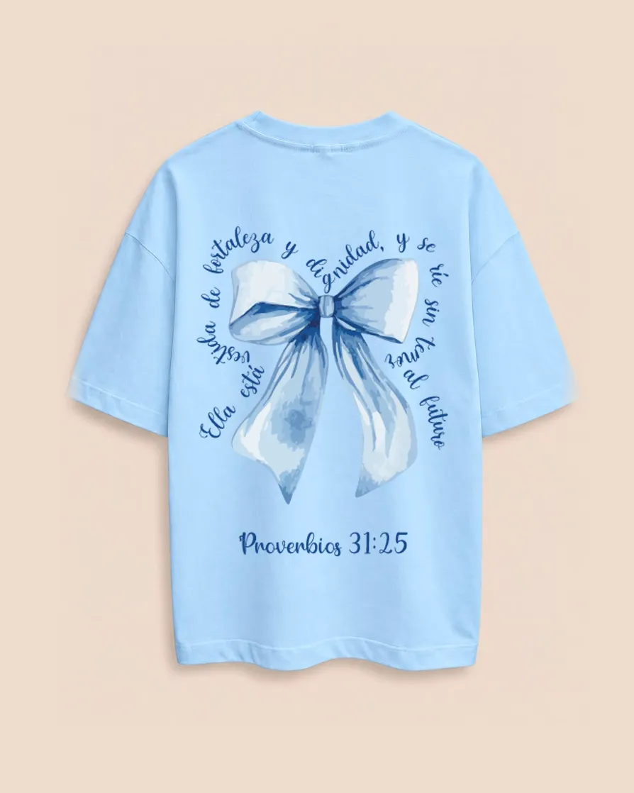 Camiseta Moño, color azul cielo, vista de espalda