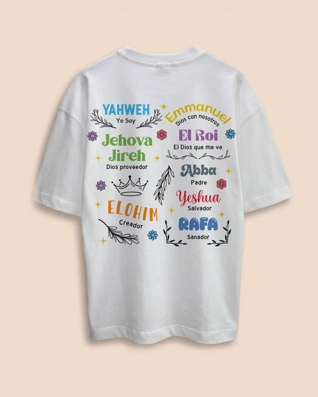 Camiseta Nombres, color blanca, vista de espalda