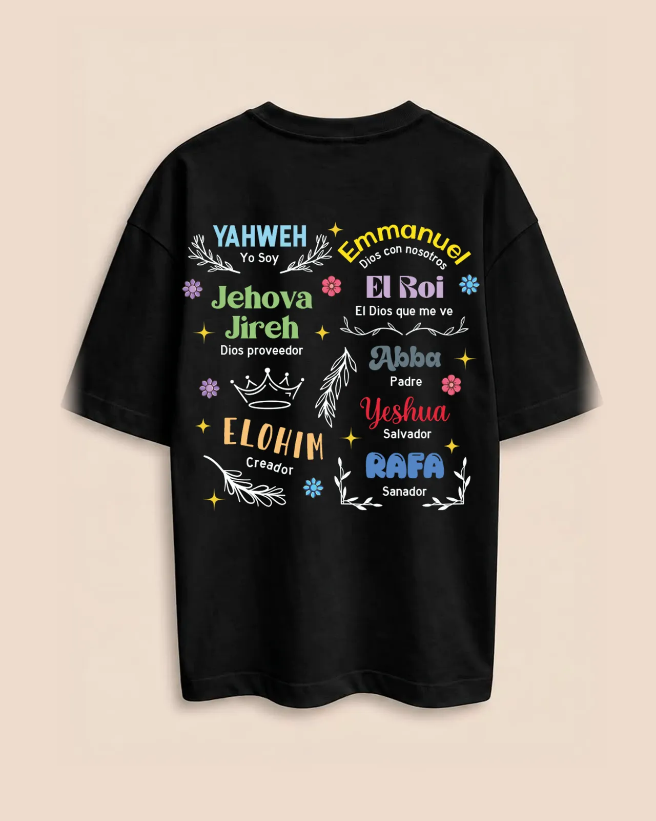 Camiseta Nombres, color negra, vista de espalda